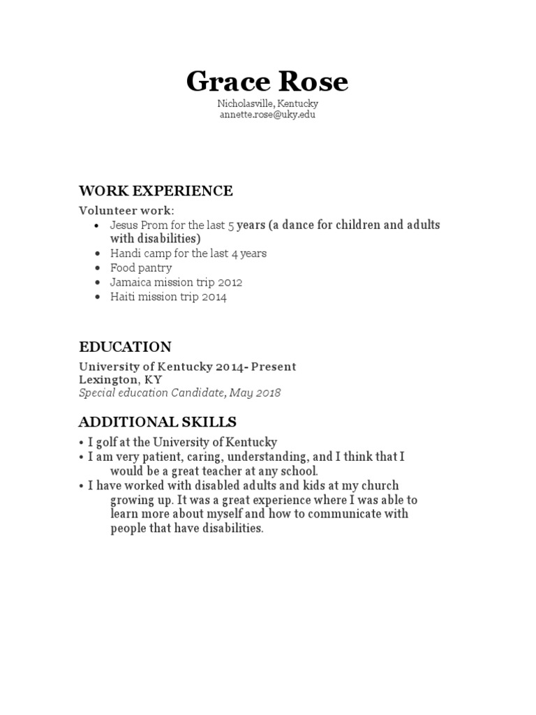 Grace Rose: Special Education Candidate | PDF | Wellness