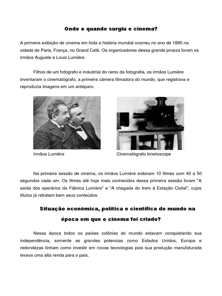 História e Evolução do Cinema | PDF | Evolução | Science