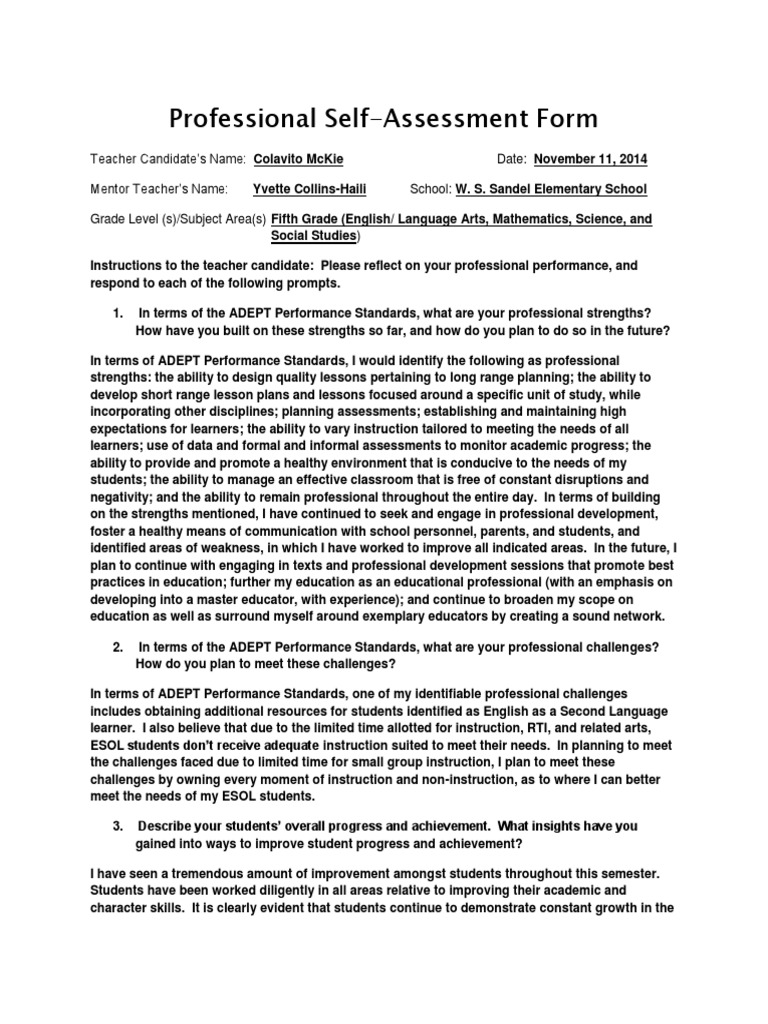 Teacher Self-Assessment Insights | PDF | Educational Assessment ...