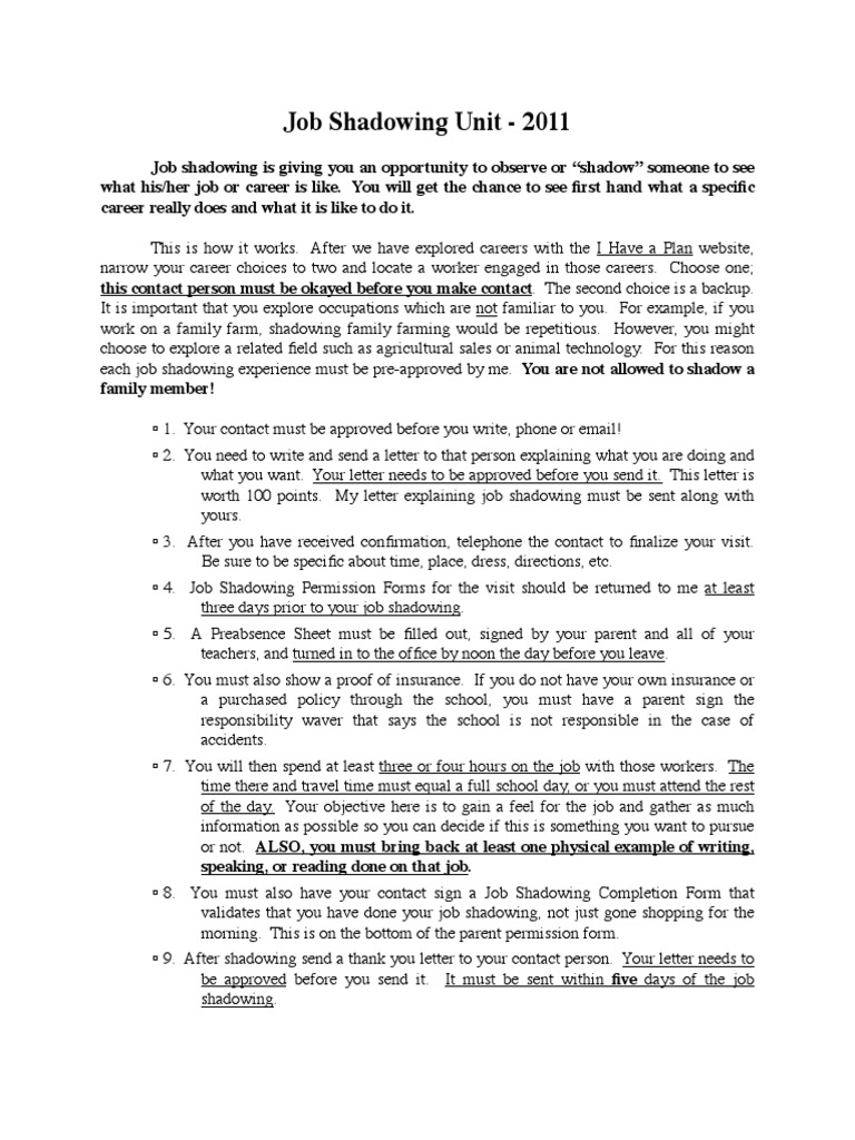 Job Shadowing Guidelines and Requirements | PDF