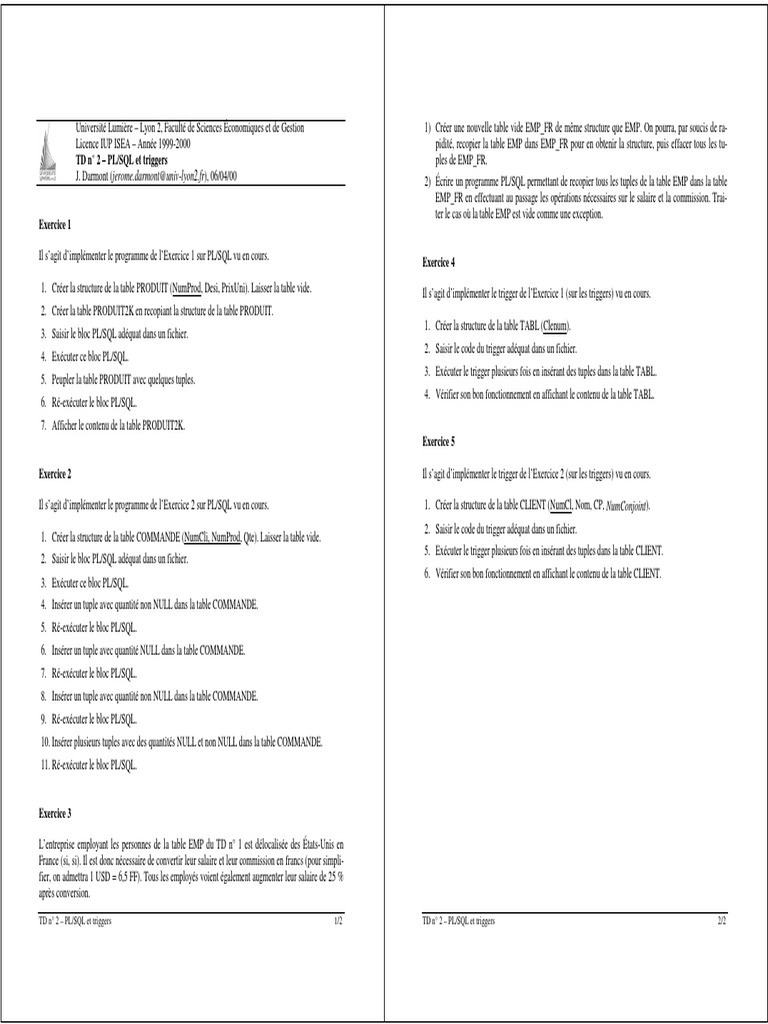 Oracle Td2 | PDF | PL/SQL | SQL