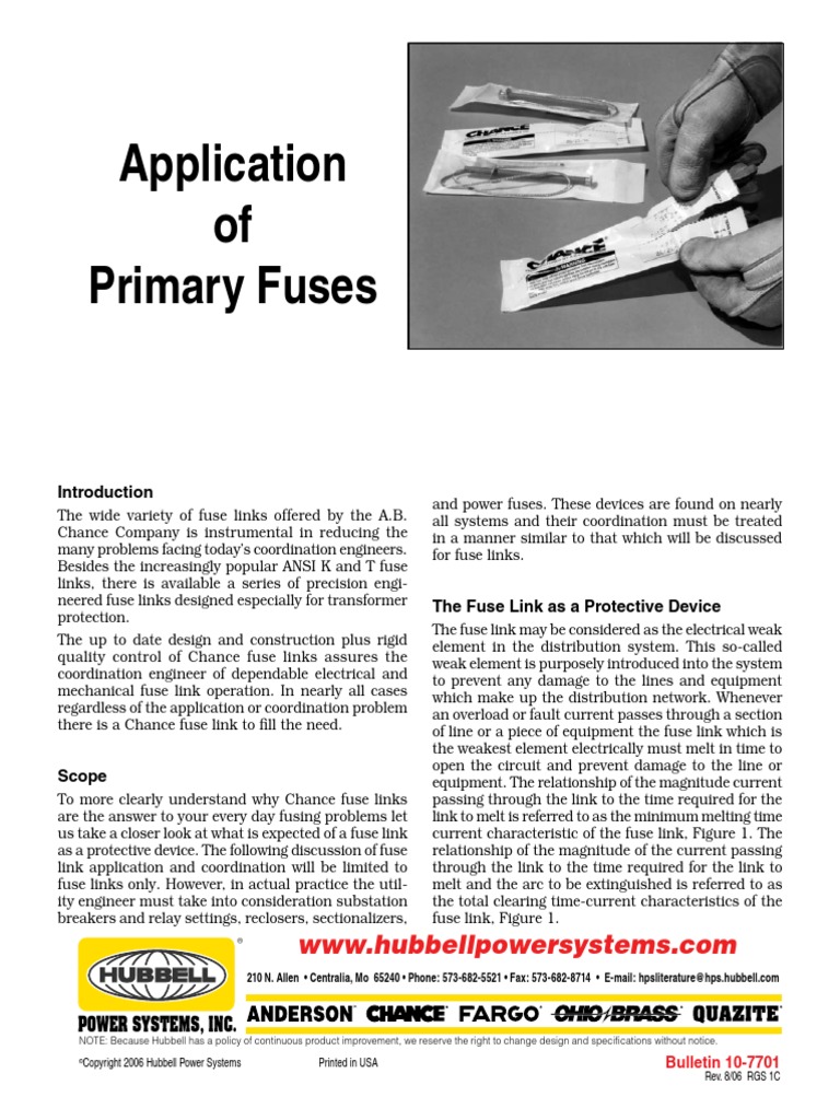 Application of Primary Fuses Fuse (Electrical) Transformer
