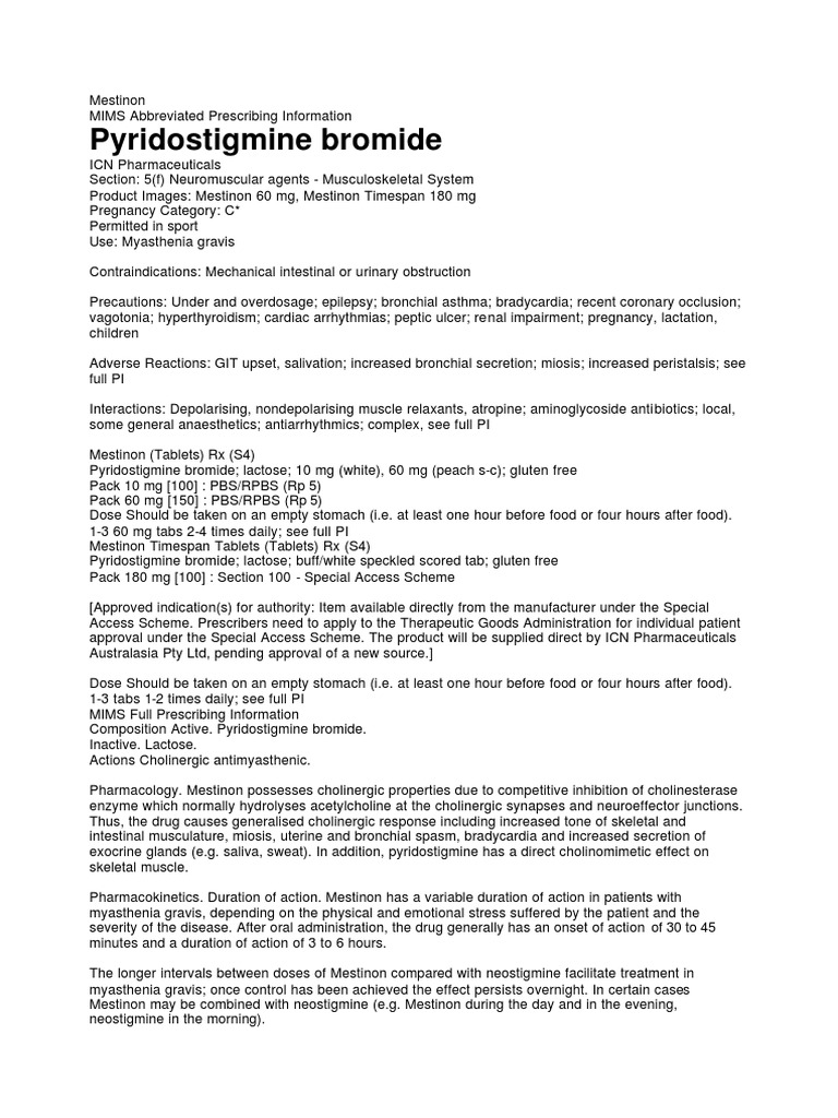 Pyridostigmine Bromide PDF Acetylcholine Weakness