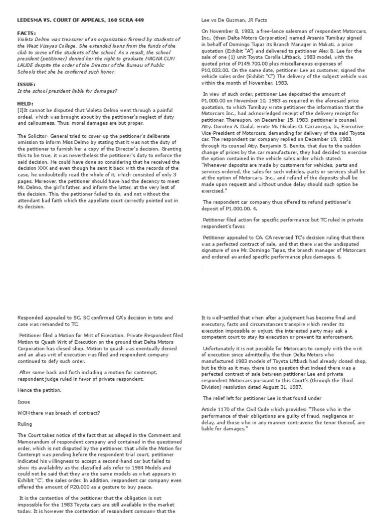 Cases Article 1170 Judgment (Law) Writ