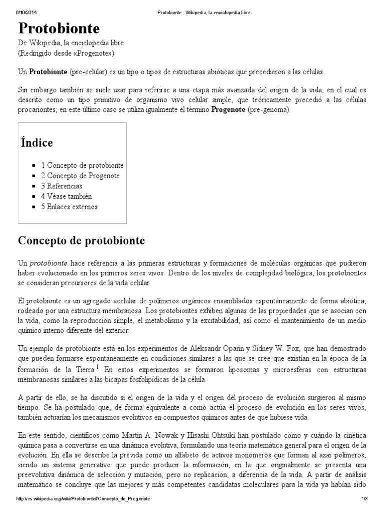 Características y concepto de protobiontes | PDF | Ciencias de la vida ...