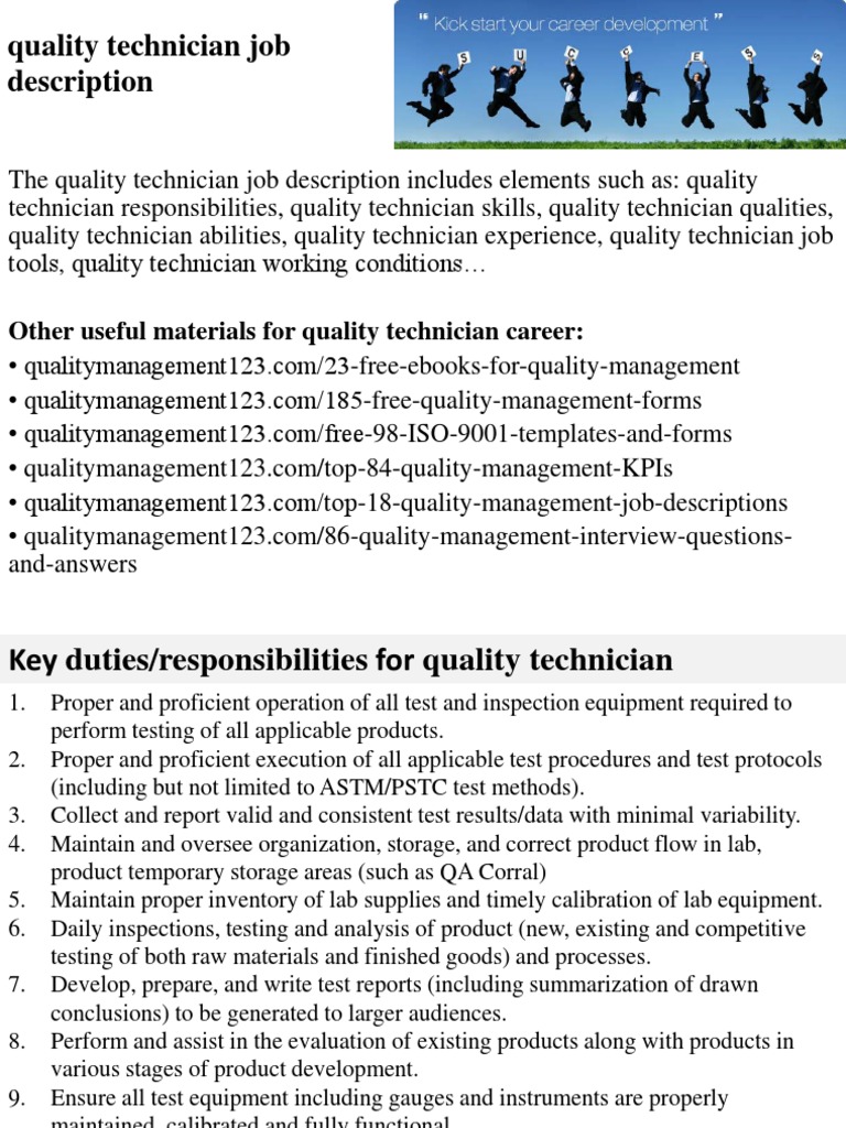 Quality Technician Job Description Calibration Quality (Business