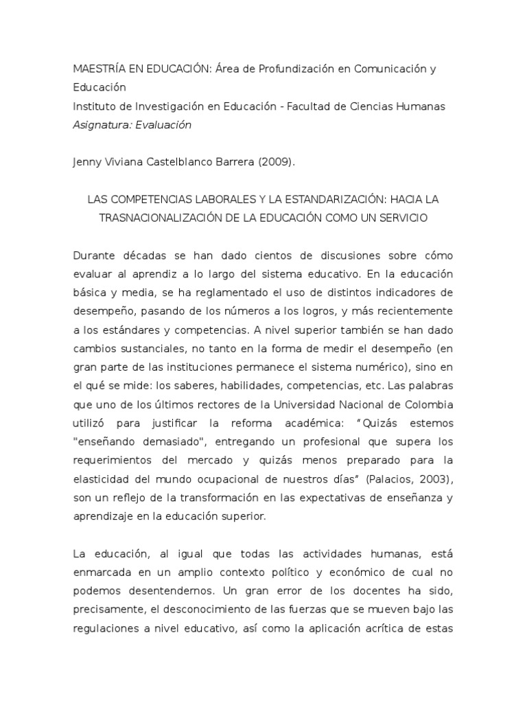Ensayo sobre la evaluación de calidad en la educación