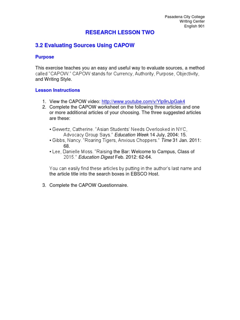 worksheet Evaluating Sources Worksheet research lesson two educational assessment psychological concepts