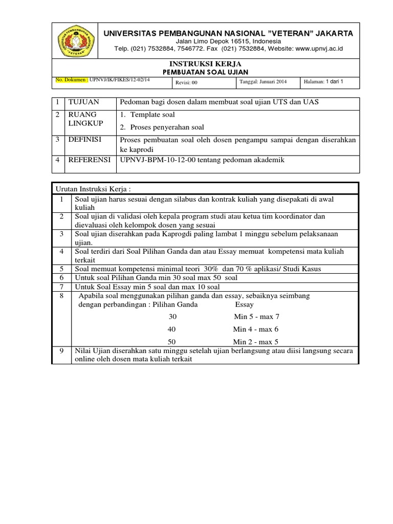 Instruksi Kerja Soal Ujian