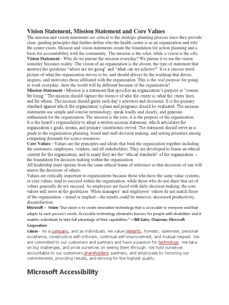 Vision Statement Accessibility Microsoft