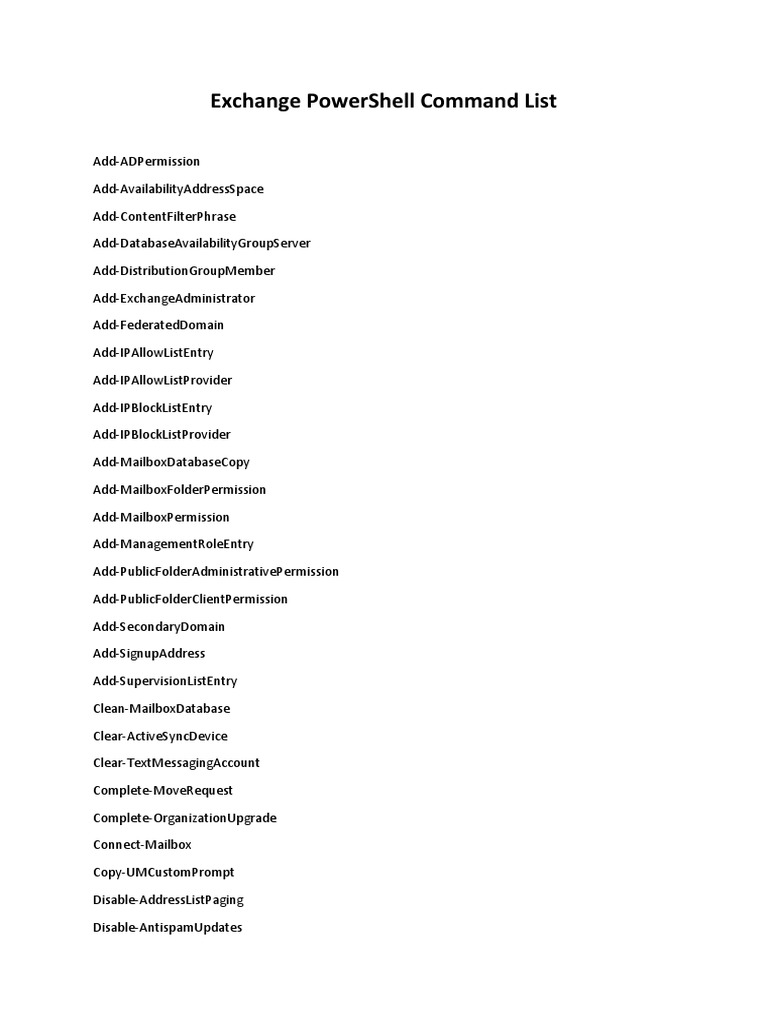 Exchange PowerShell Command List | PDF | Computing And Information ...