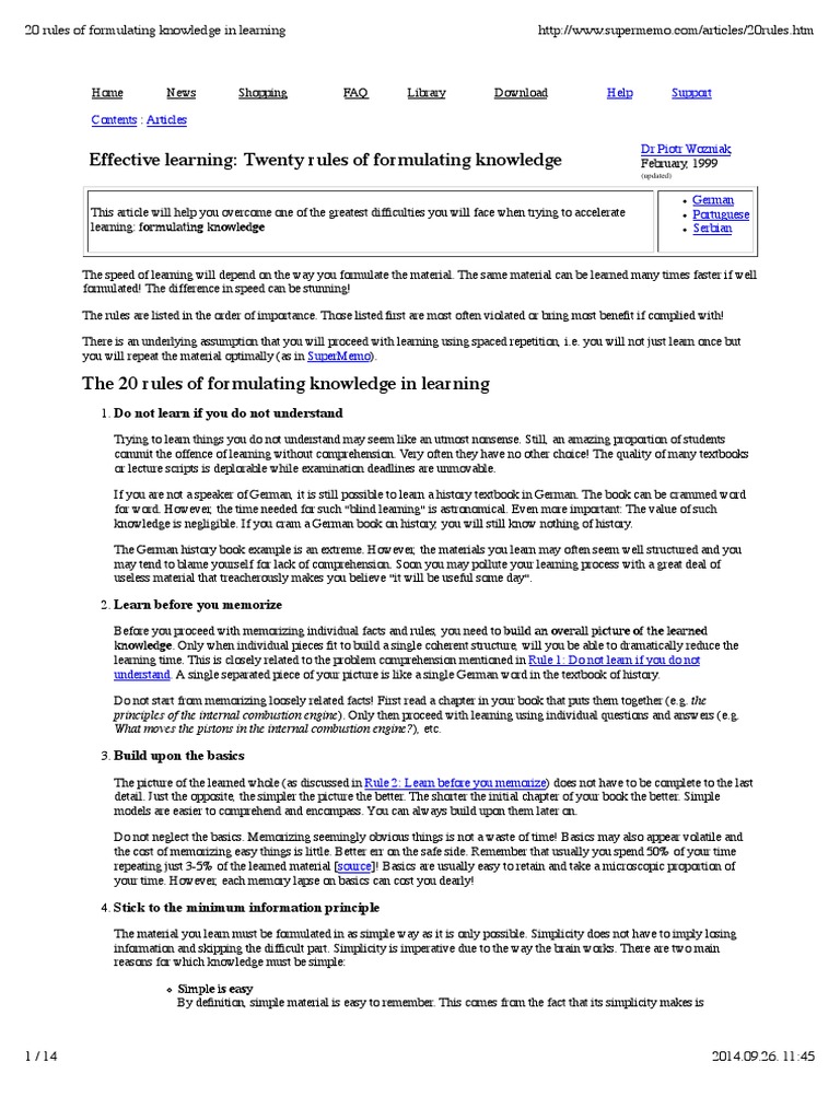 20 Rules of Formulating Knowledge in Learning | PDF | Dead Sea | Memory