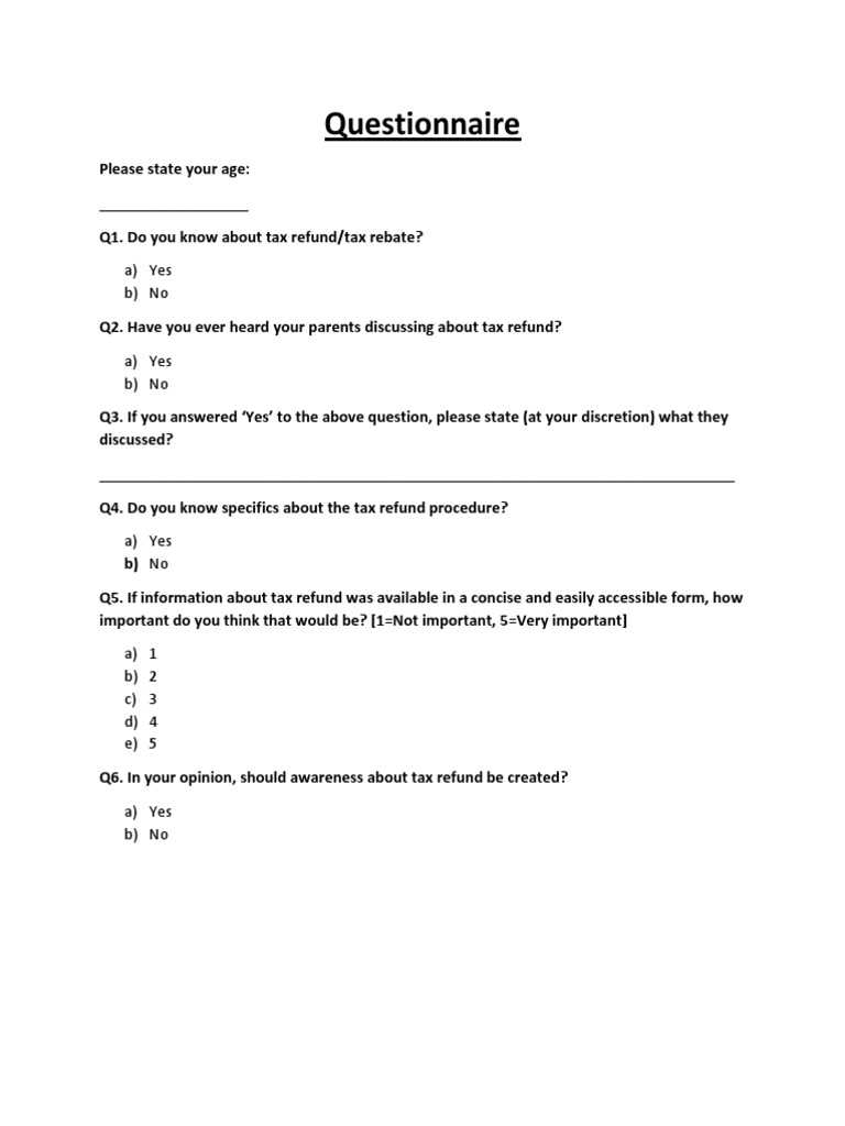 Tax Refund Awareness Questionnaire | PDF