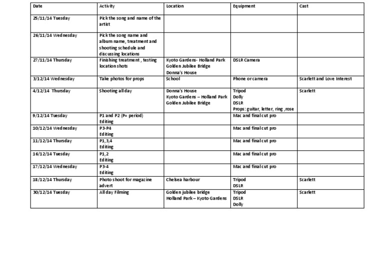Film Production Schedule and Details | PDF