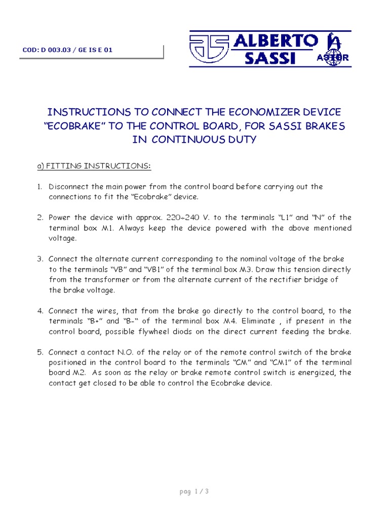 Ecobrake Connection Instructions | PDF