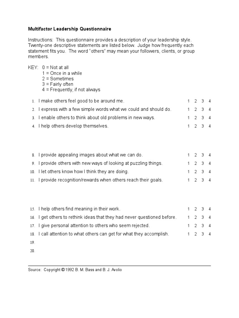 Multifactor Leadership Questionnaire PDF Transformational
