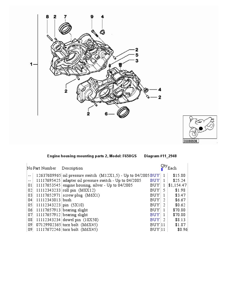 F650GS Engine Housing Parts List | PDF