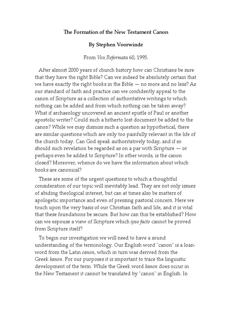 The Formation of The New Testament Canon | PDF | New Testament ...