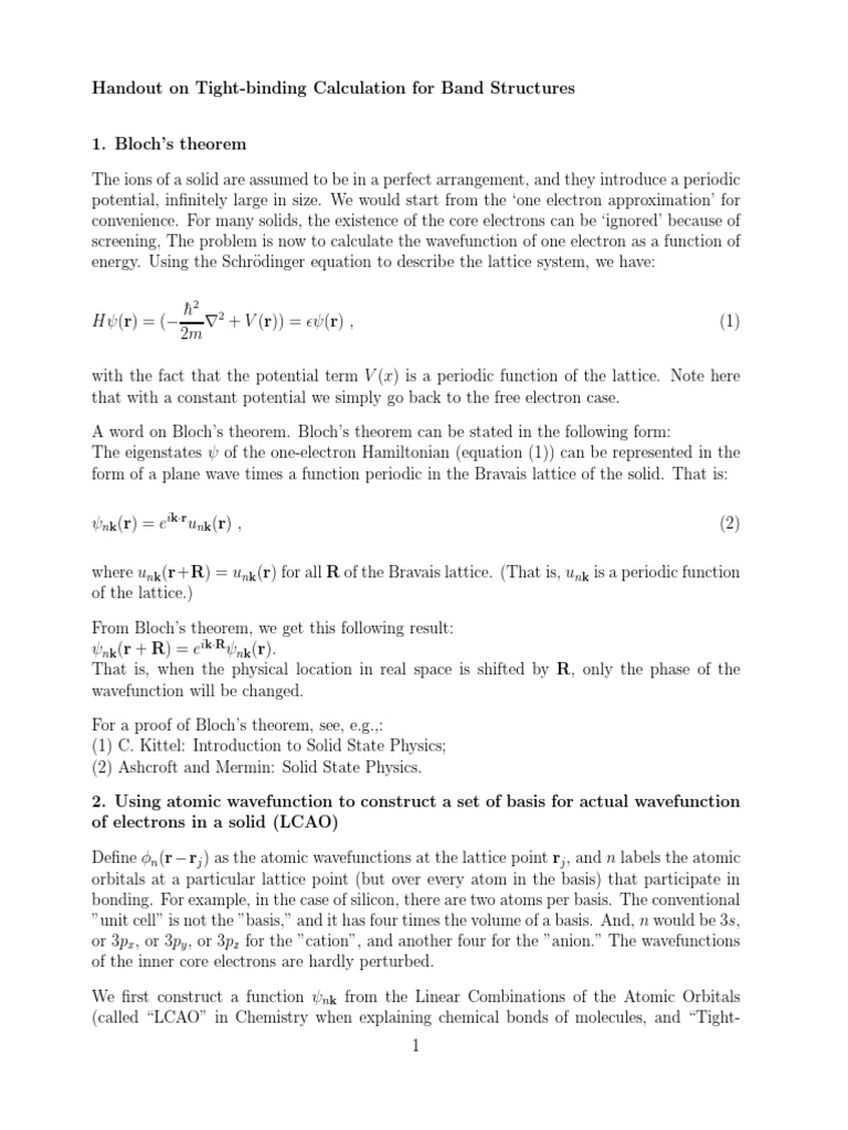 Tight Binding | PDF | Electronic Band Structure | Atomic