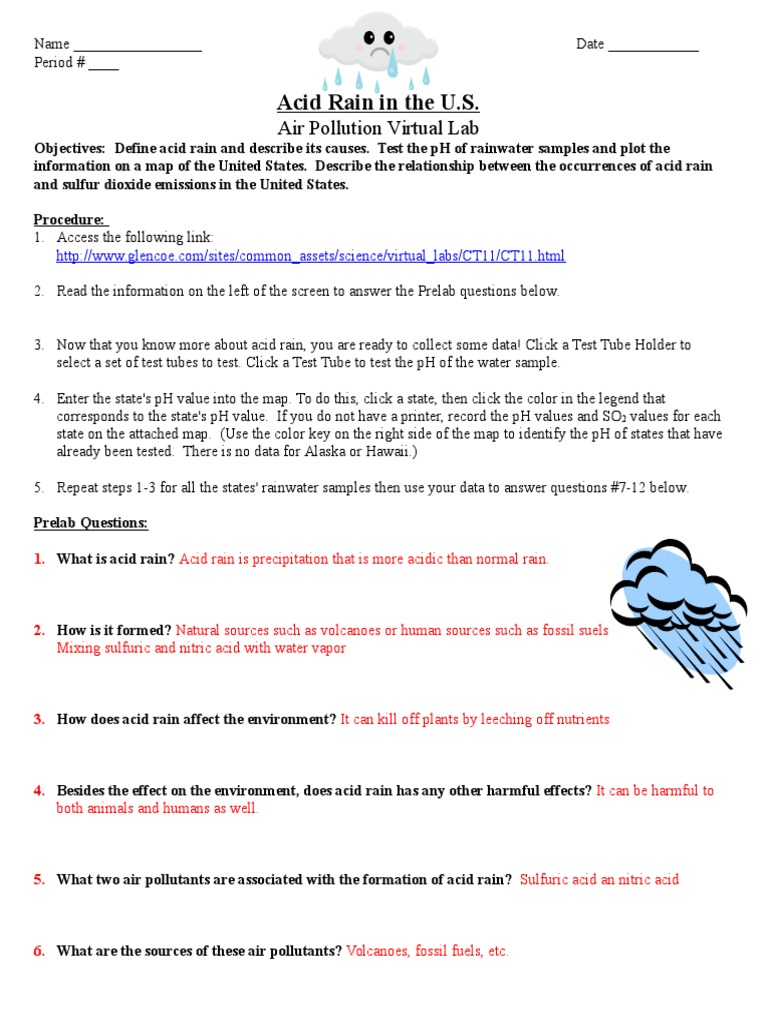 Acid Rain Virtual Lab Worksheet Rain Human Impact On The Environment