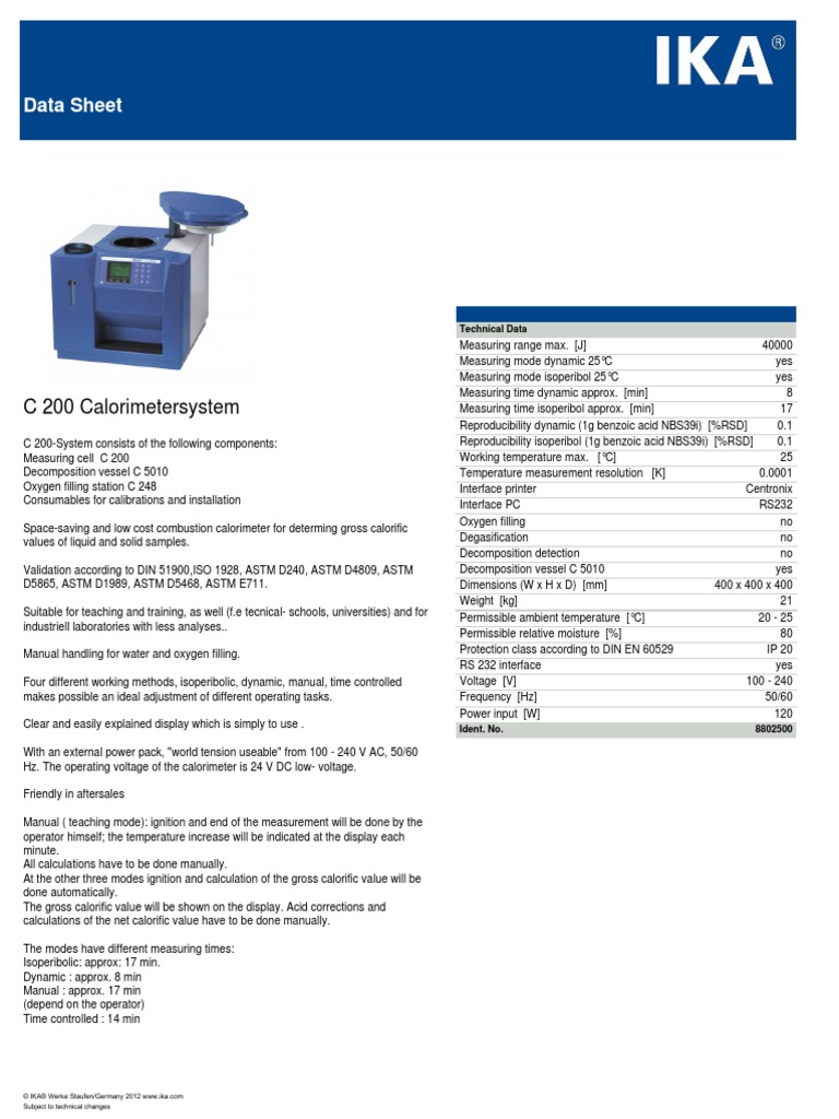 Data Sheet C 200 Calorimetersystem | PDF
