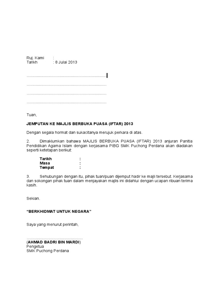 Surat Jemputan Berbuka Puasa Pdf
