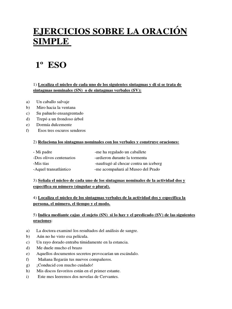 Ejercicio sujeto - predicado