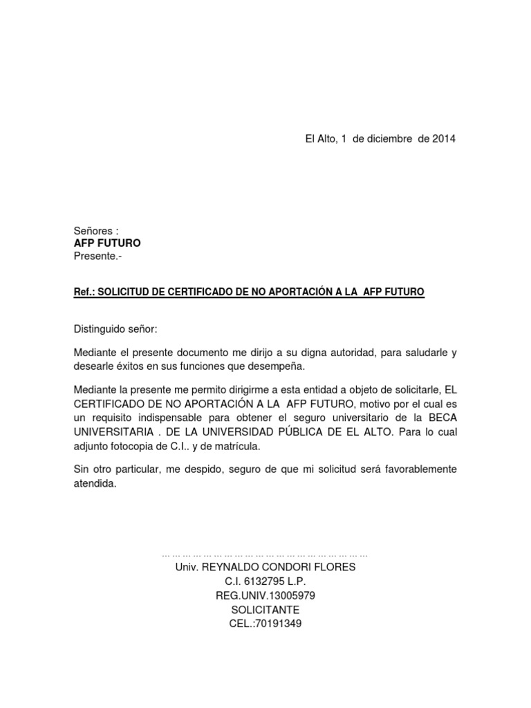 Solicitud Carta De No Aportacion A Las Afps Escuelas