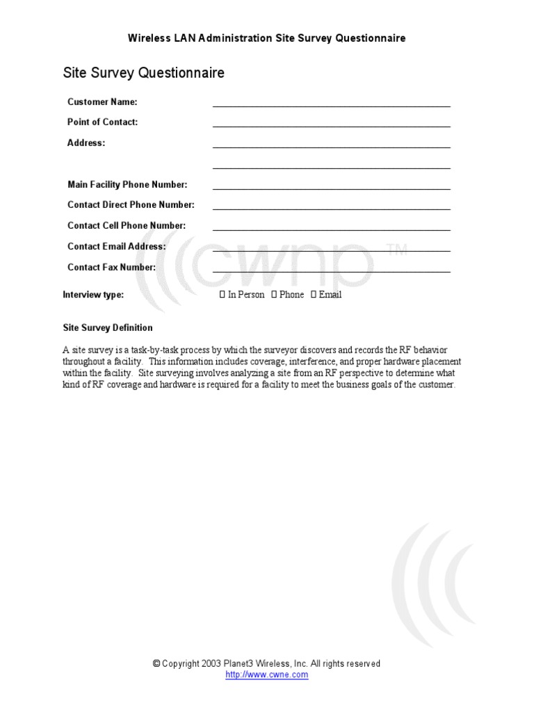 Wireless Network Questionnaire Wireless Lan Computer Network Free