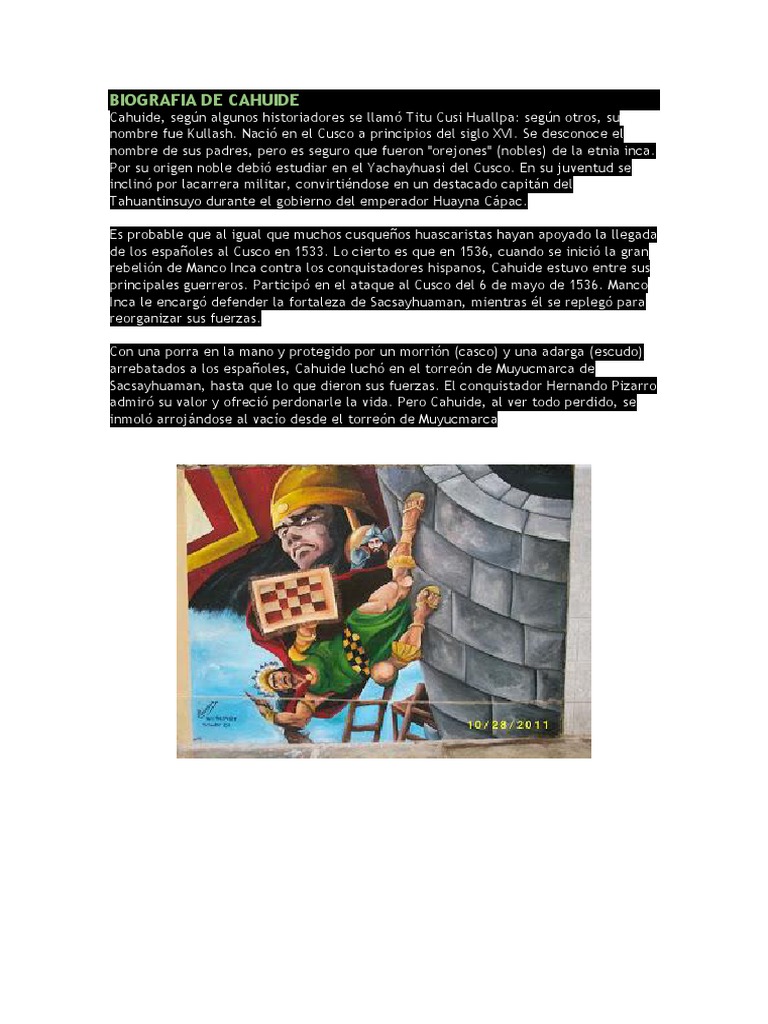 Biografía del Inca Cahuide | PDF