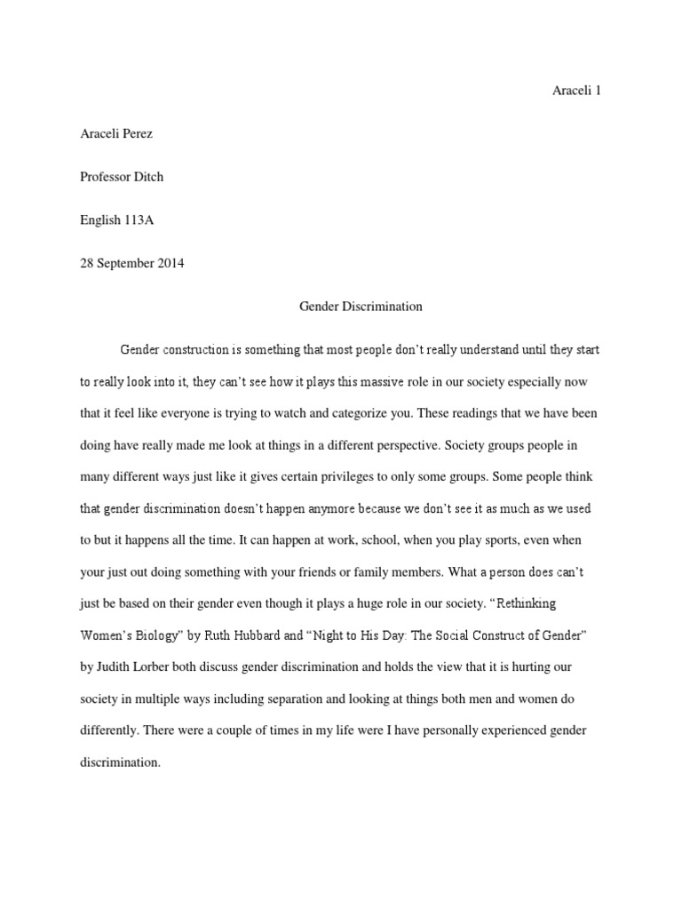 gender discrimination essay 150 words