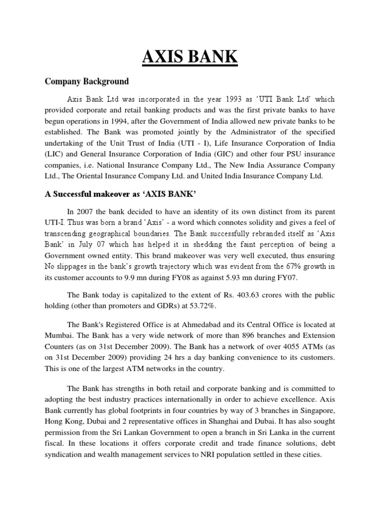 AXIS BANK Company Profile PDF Banks Money