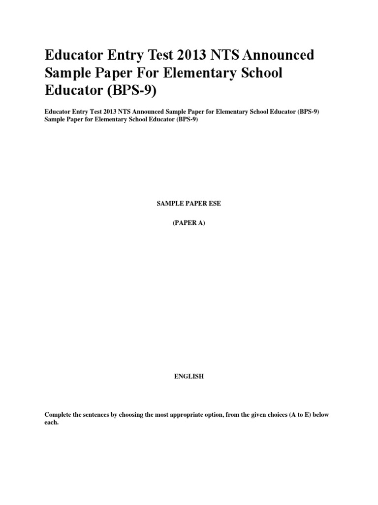 Educator Entry Test Sample Paper 2013 | PDF | Vitamin | Vitamin C