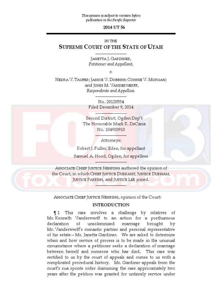 Utah Supreme Court Marriage Case Ruling | PDF | Service Of Process | Appeal