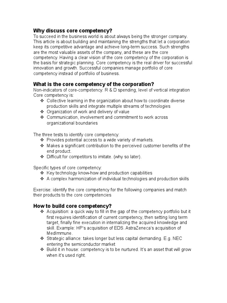 Why Discuss Core Competency? PDF Hewlett Packard Competence