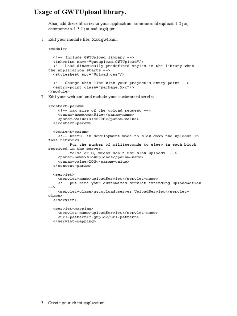 GWTUpload Library Integration Guide | PDF | Computer File | Java Servlet