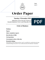 Order Paper For New Zealand Parliament Sitting Tuesday 9 December 2014