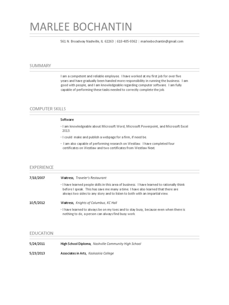 Marlee Bochantin: Skills & Experience Summary | PDF | Business | Self ...
