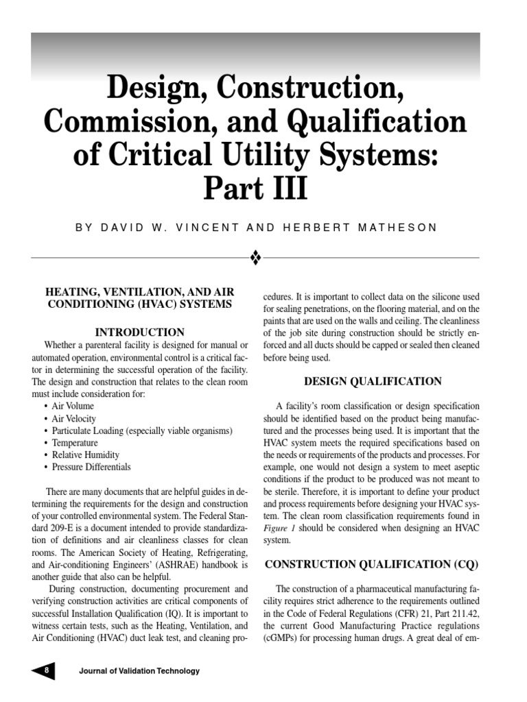 Critical Utility Qualification PDF Hvac Verification And Validation