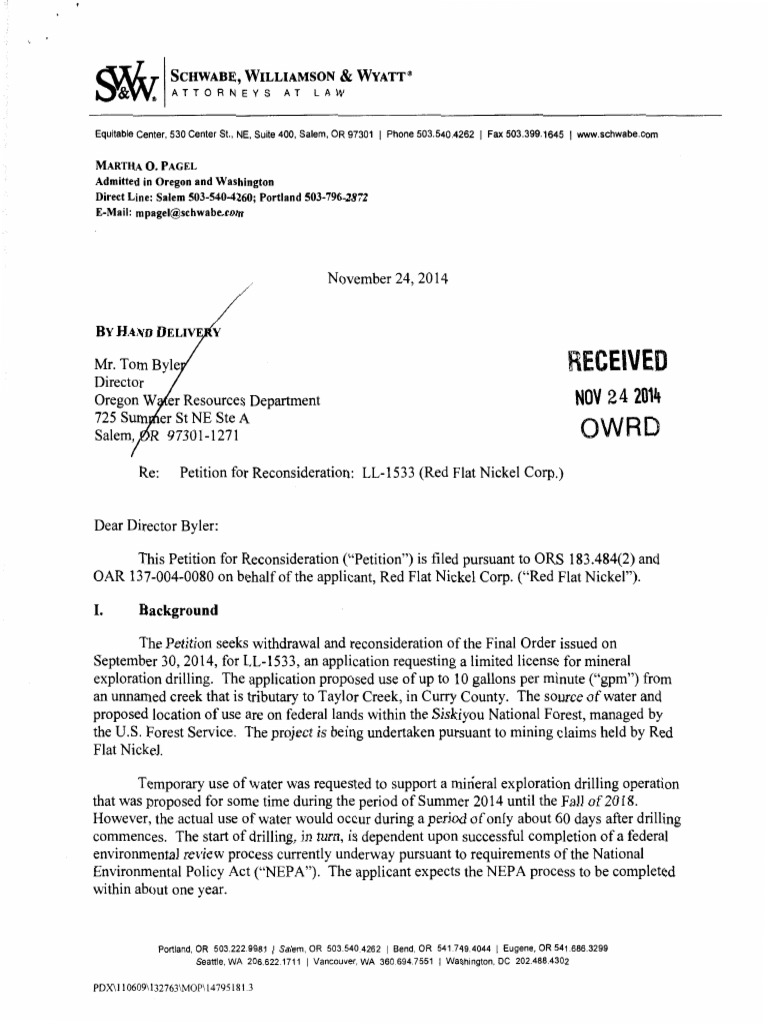 Petition For Reconsideration | PDF | Water Quality | Water Right