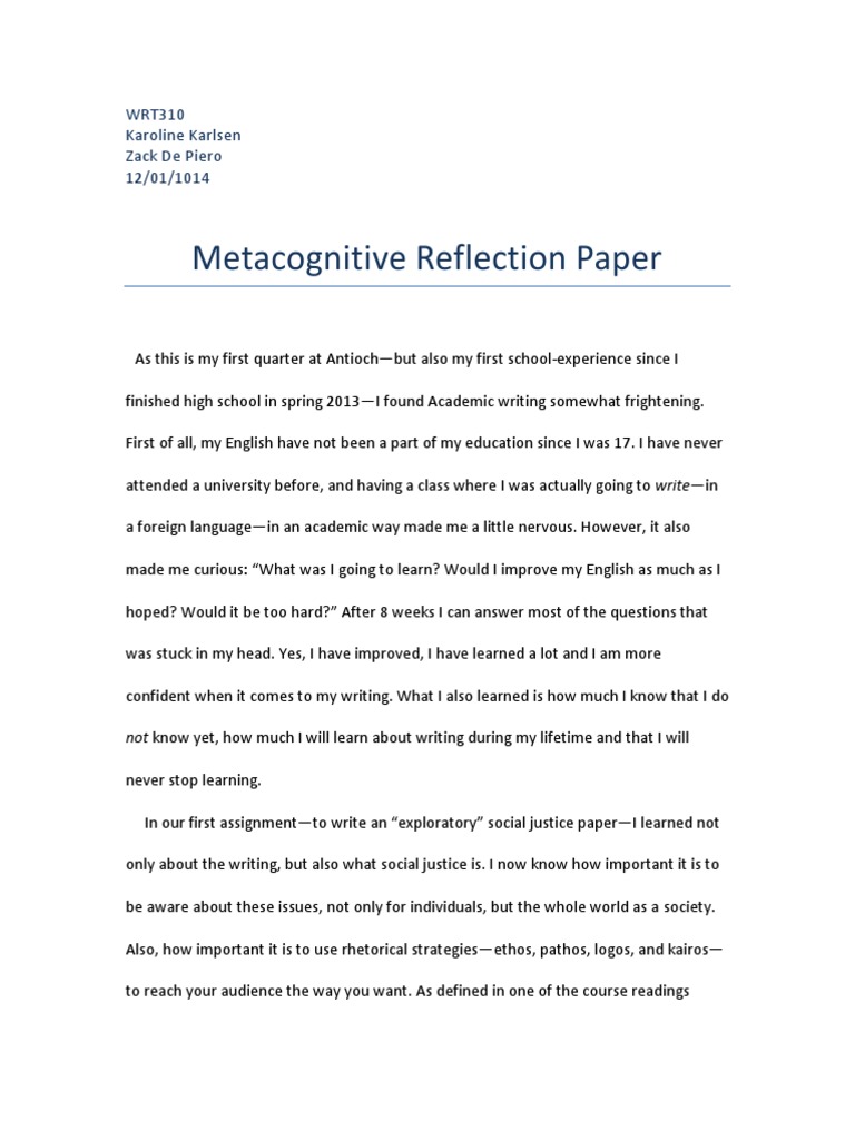 metacognitive essay reflection