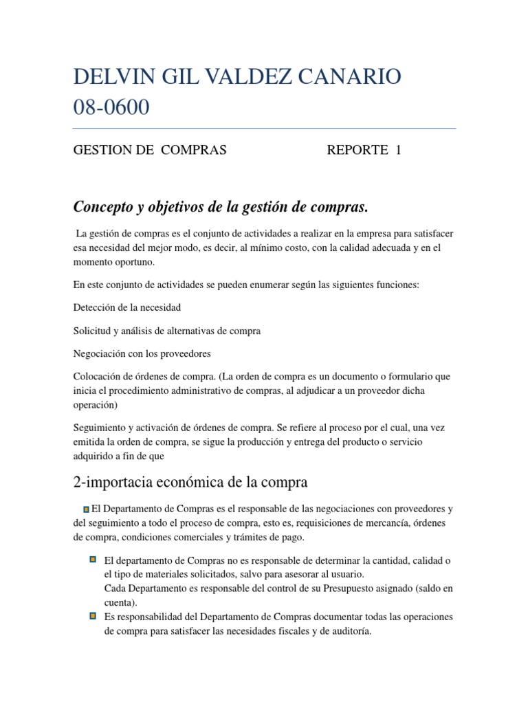 Objetivos y funciones del departamento de compras | PDF | Calidad ...