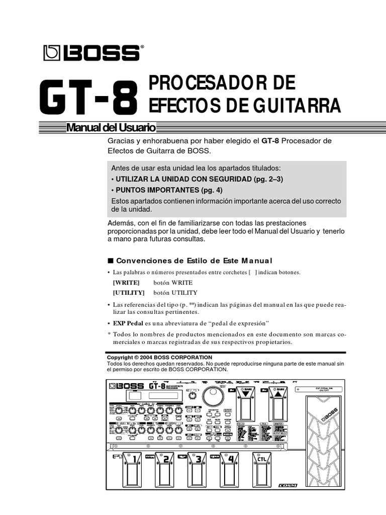 Boss GT 8 Manual Español PDF Auriculares Enchufes y tomas de