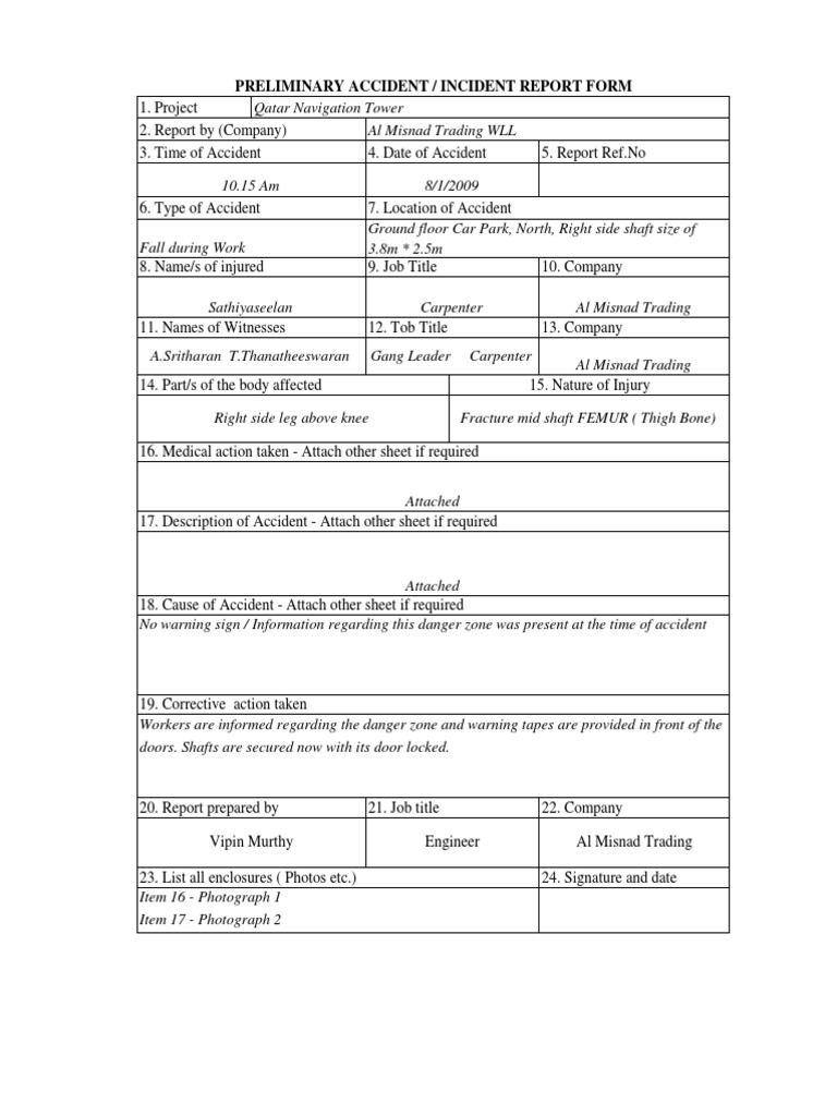 Accident Report Traffic Collision Safety