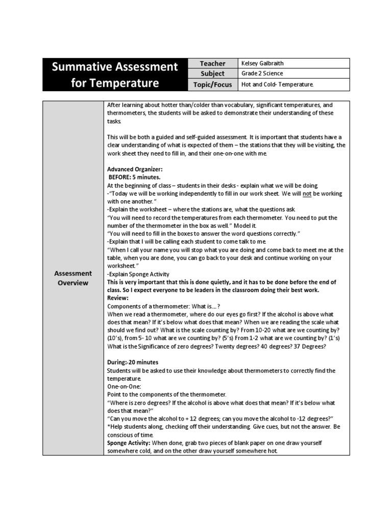 Temperature Assessment for Grade 2 | PDF | Thermometer | Temperature