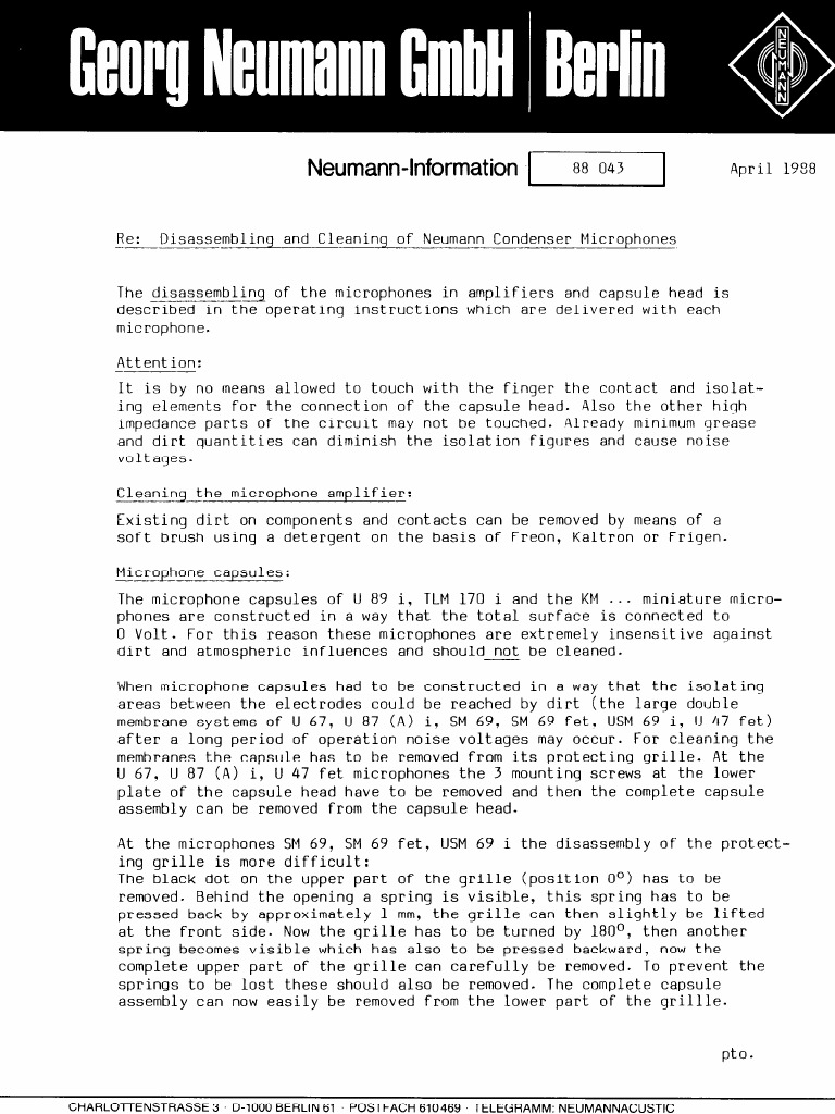 Cleaning Condenser Mic Capsules PDF Microphone Manufactured Goods