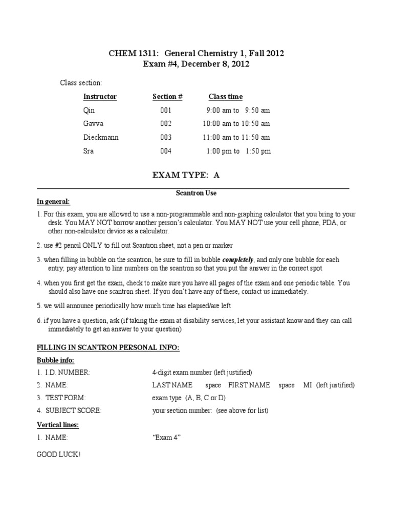 2012 Exam 4 General Chemistry I | PDF | Gases | Mole (Unit)