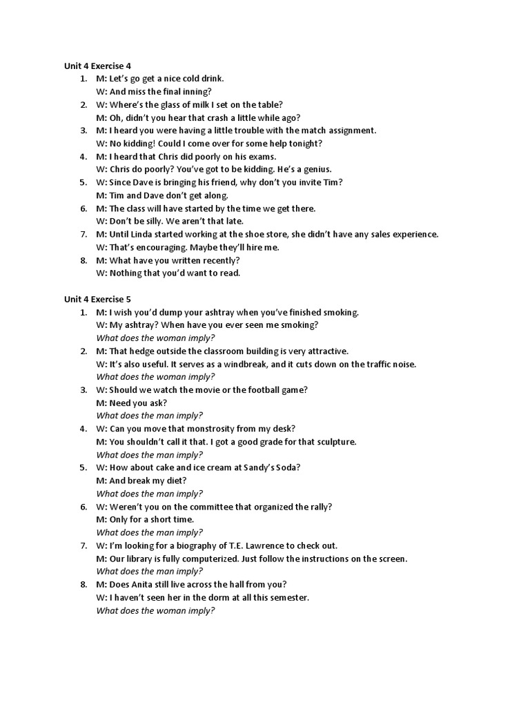 Unit 4 Exercise 4,5 PDF | PDF | Mystery, Thriller & Crime Fiction
