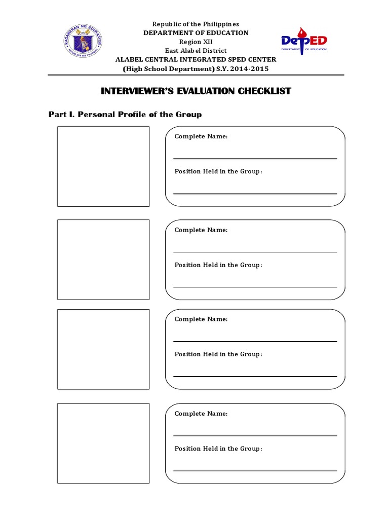Interviewer Evaluation Checklist SPED | PDF | Communication ...