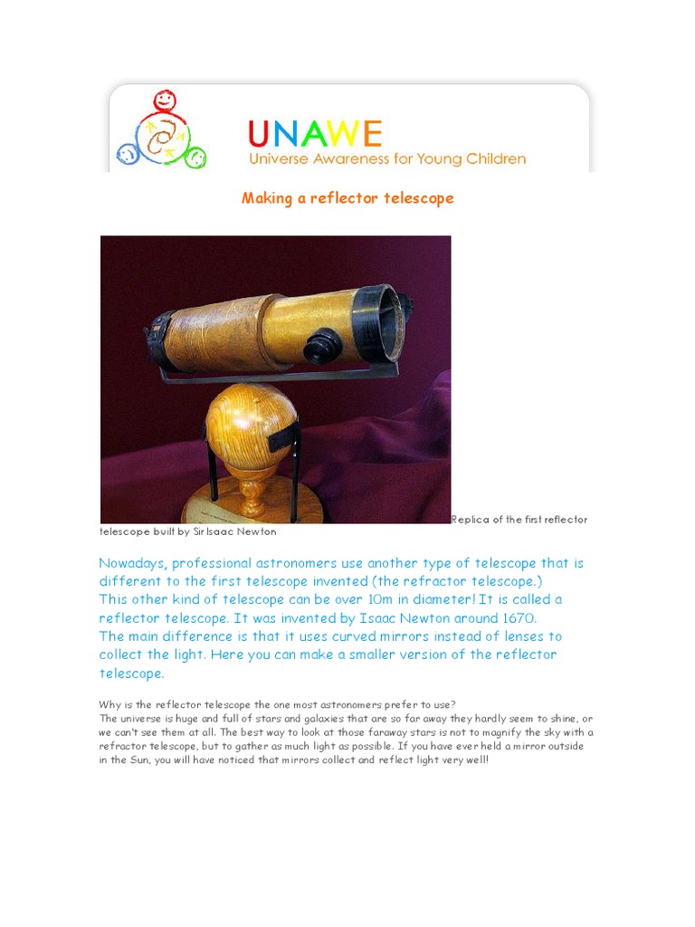 Making A Reflector Telescope PDF Telescope Lens (Optics)